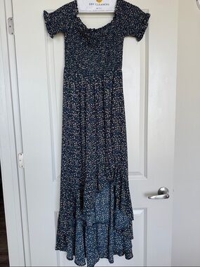 miami Navy Blue Floral High-Low Dress